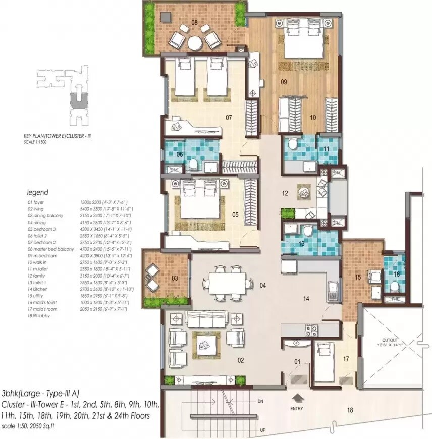 Floor plan of 4 BHK 3663 Sq. Ft. Apartment in G Corp The Icon, Bangalore