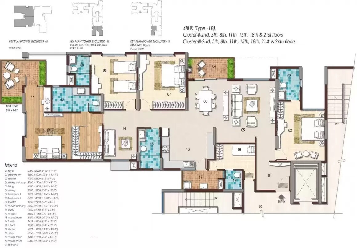 Floor plan of 4 BHK 3672 Sq. Ft. Apartment in G Corp The Icon, Bangalore