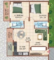Floor plan of 2 BHK 1285 Sq. Ft. Apartment in G R Opal, Bangalore