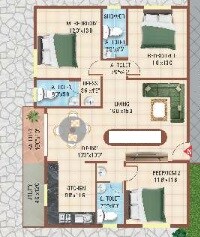 Floor plan of 3 BHK 1690 Sq. Ft. Apartment in G R Opal, Bangalore