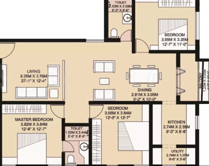 3 BHK 1674 Sq. Ft. Apartment