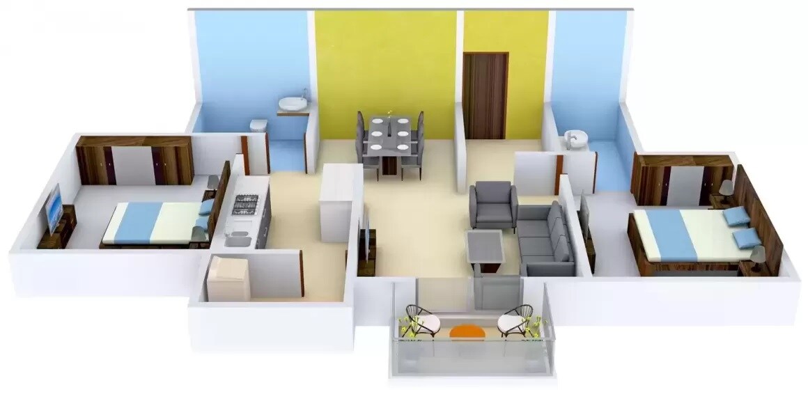Floor plan of 2 BHK 1265 Sq. Ft. Apartment in Ganga Vertica, Bangalore