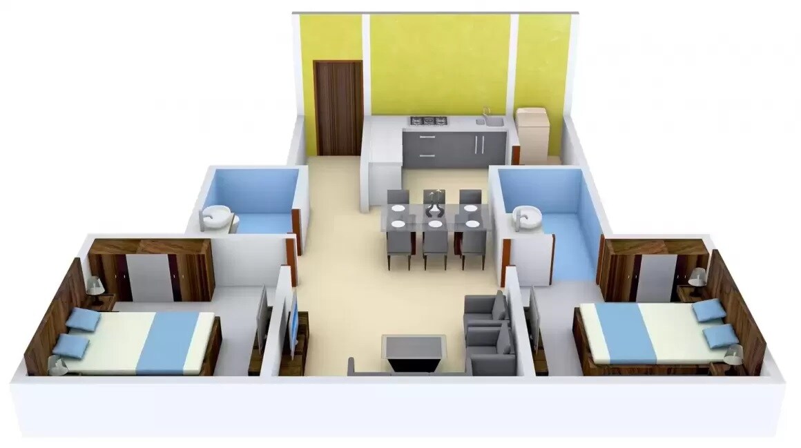 Floor plan of 2 BHK 970 Sq. Ft. Apartment in Ganga Vertica, Bangalore