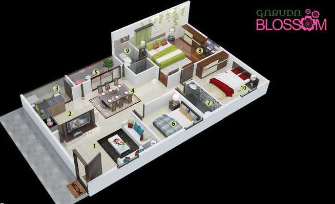 3 BHK 1521 Sq. Ft. Apartment in Garuda Blossom