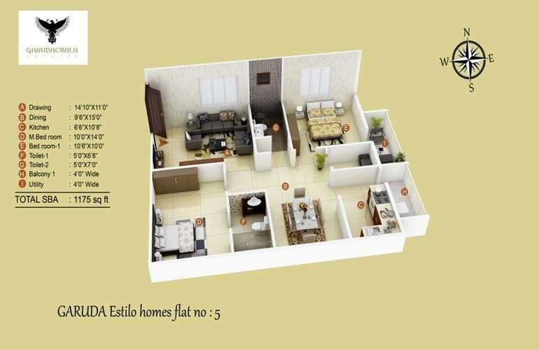 2 BHK 1175 Sq. Ft. Apartment in Garuda Estilo Homes
