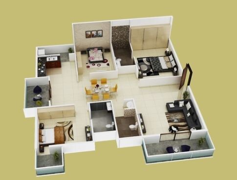 Floor plan of 2 BHK 1281 Sq. Ft. Apartment in Garuda Green Field, Bangalore