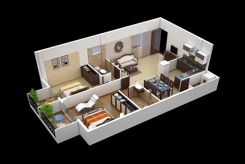 Floor plan of 2 BHK 1237 Sq. Ft. Apartment in Garuda Vista, Bangalore