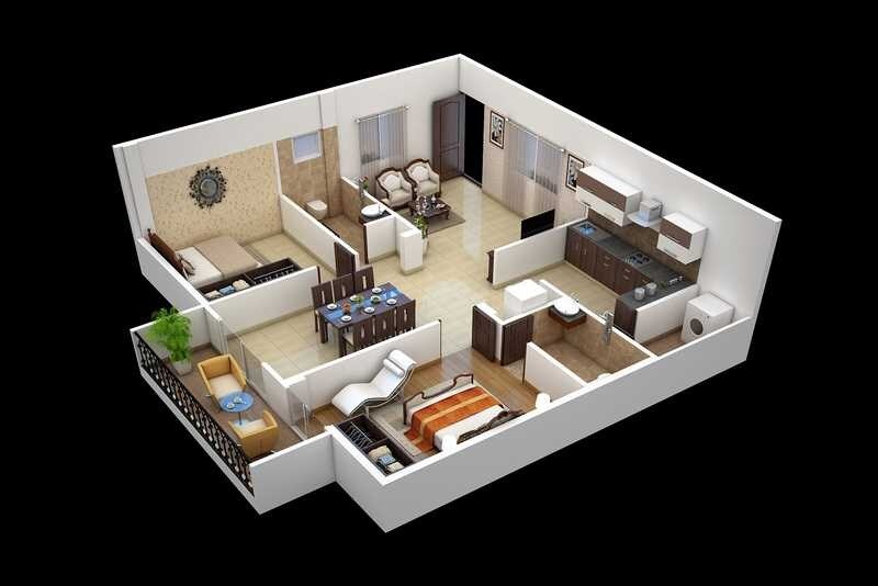 Floor plan of 2 BHK 1296 Sq. Ft. Apartment in Garuda Vista, Bangalore
