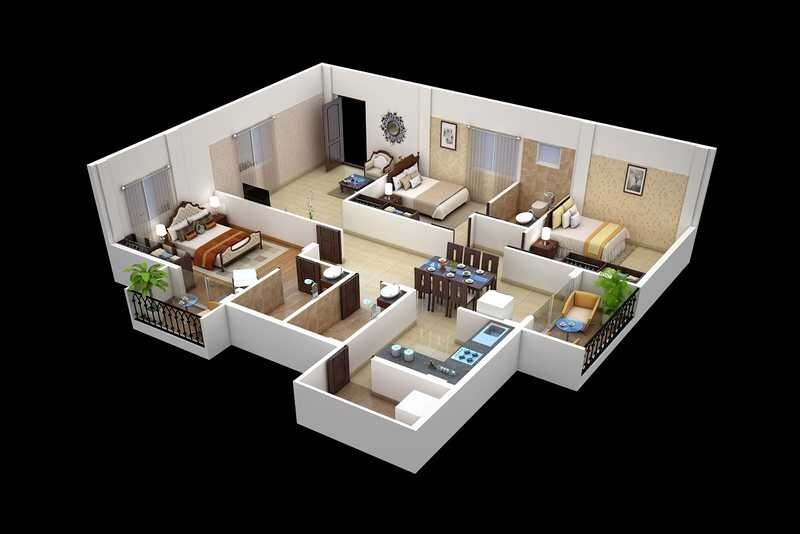 Floor plan of 3 BHK 1640 Sq. Ft. Apartment in Garuda Vista, Bangalore