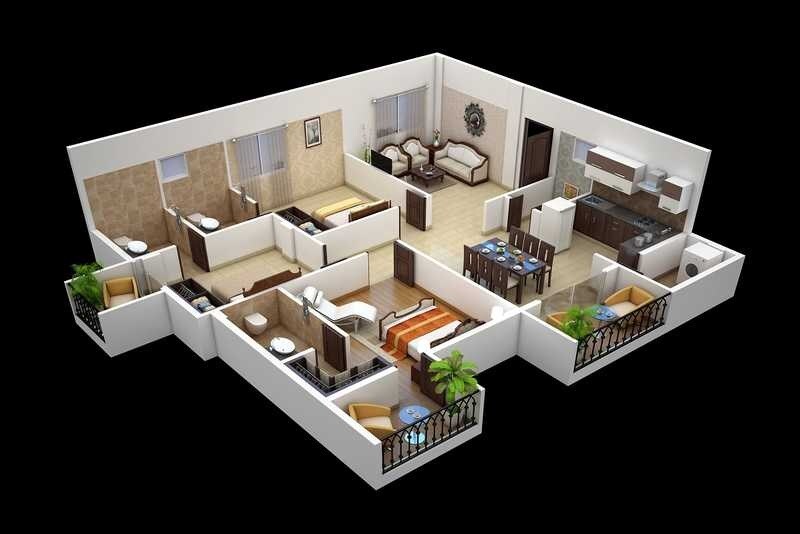 Floor plan of 3 BHK 1719 Sq. Ft. Apartment in Garuda Vista, Bangalore