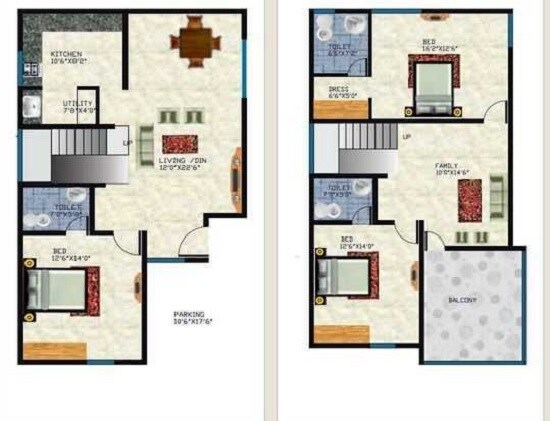 Floor plan of 3 BHK 2200 Sq. Ft. Villa in GE Global Green Apple, Bangalore