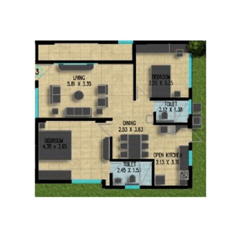 Floor plan of 2 BHK 1028 Sq. Ft. Apartment in Gitanjali Aristocracy, Bangalore