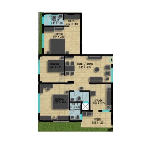 Floor plan of 3 BHK 1325 Sq. Ft. Apartment in Gitanjali Aristocracy, Bangalore