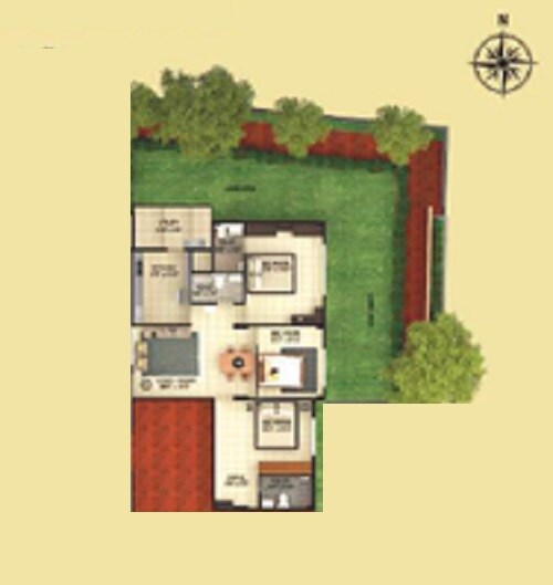 Floor plan of 3 BHK 1375 Sq. Ft. Apartment in Gitanjali Aristocracy, Bangalore