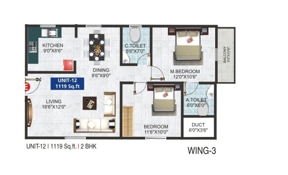 2 BHK 1119 Sq. Ft. Apartment