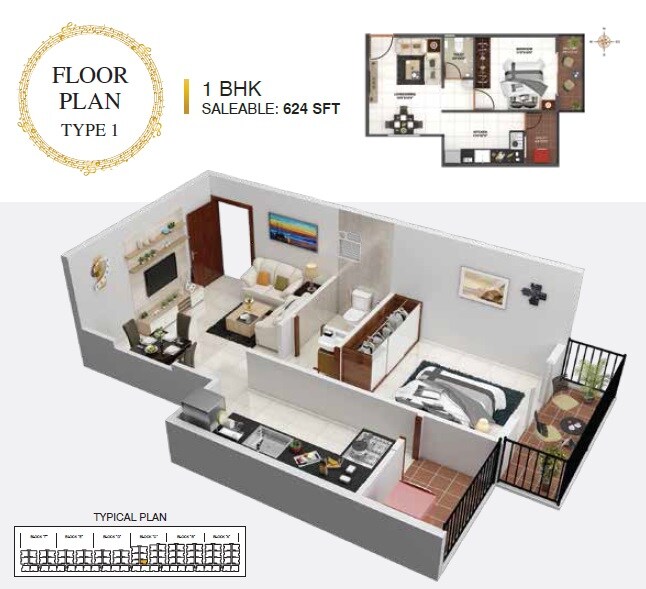 1 BHK 624 Sq. Ft. Apartment