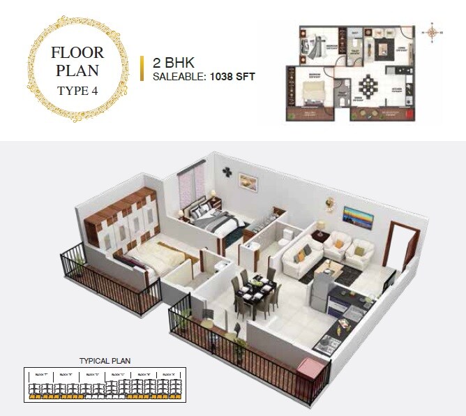 2 BHK 1038 Sq. Ft. Apartment