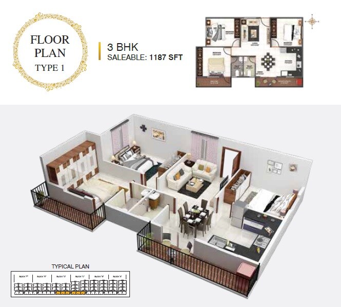 3 BHK 1187 Sq. Ft. Apartment
