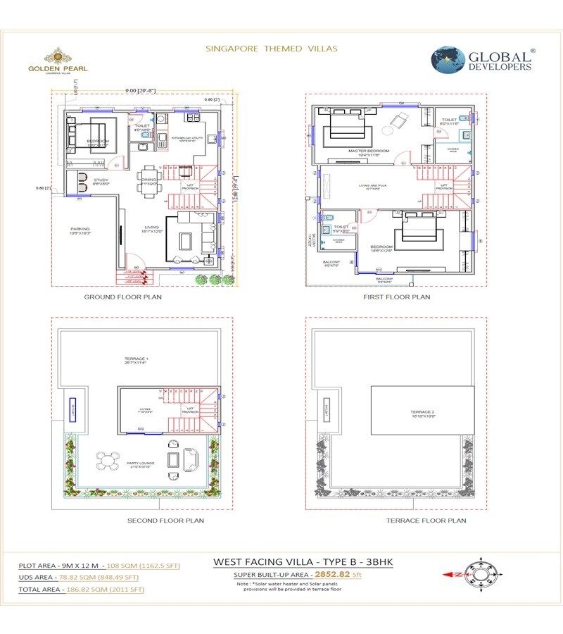Floor plan of 3 BHK 2852 Sq. Ft. Villa in Global Golden Pearl, Bangalore