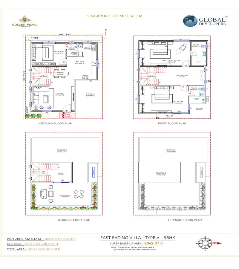 Floor plan of 3 BHK 2862 Sq. Ft. Villa in Global Golden Pearl, Bangalore