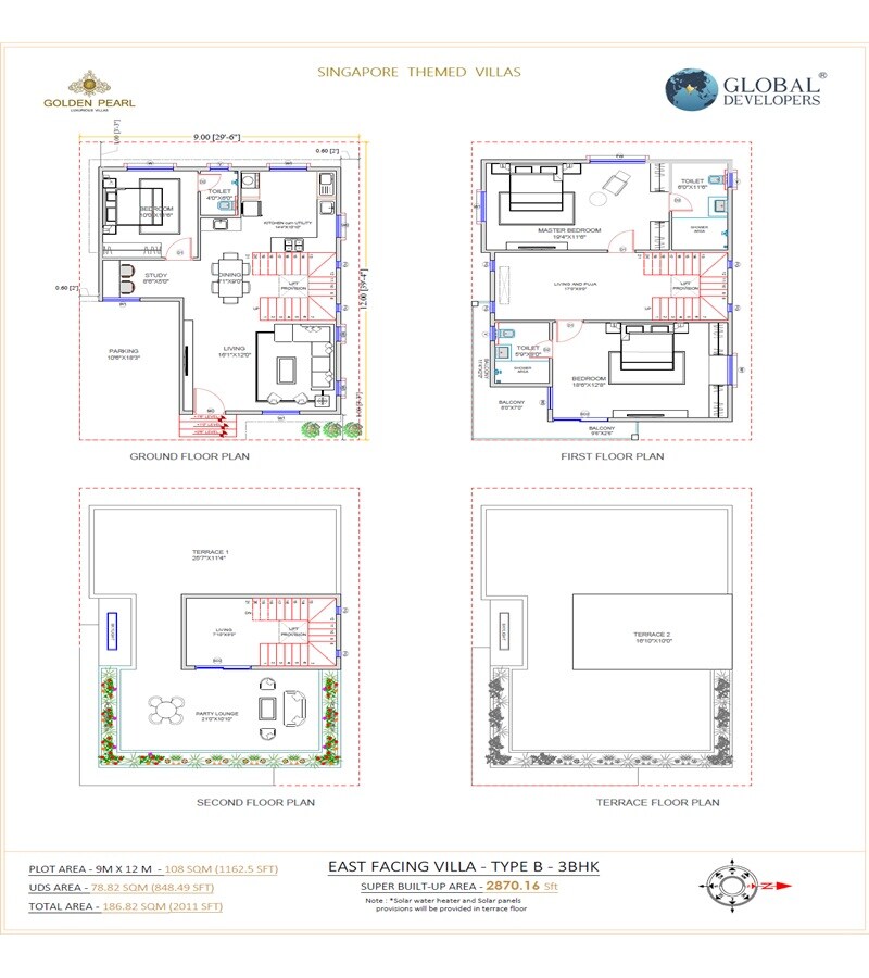 Floor plan of 3 BHK 2870 Sq. Ft. Villa in Global Golden Pearl, Bangalore