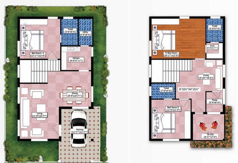 Floor plan of 3 BHK 1833 Sq. Ft. Villa in Global Golden Pearl, Bangalore