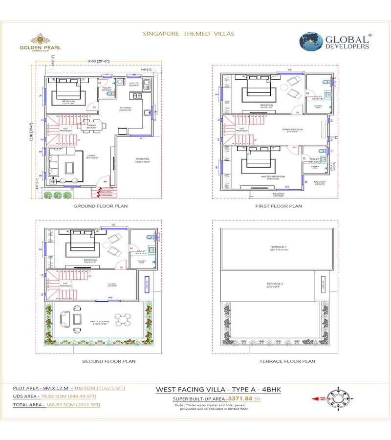 Floor plan of 4 BHK 3371 Sq. Ft. Villa in Global Golden Pearl, Bangalore