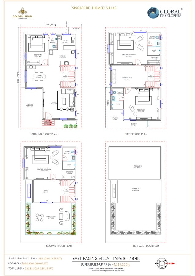 Floor plan of 4 BHK 4114 Sq. Ft. Villa in Global Golden Pearl, Bangalore