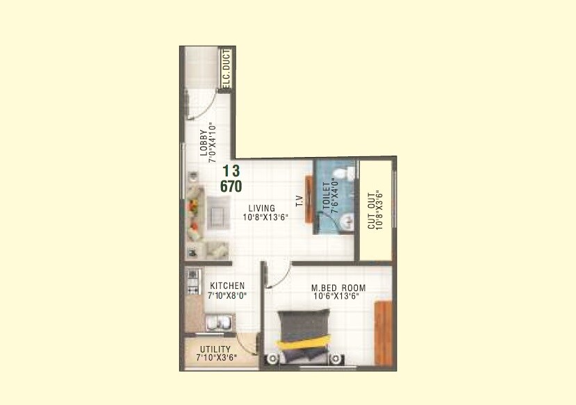 1 BHK 670 Sq. Ft. Apartment