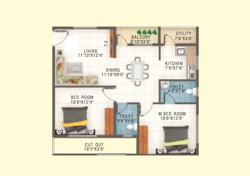 2 BHK 915 Sq. Ft. Apartment