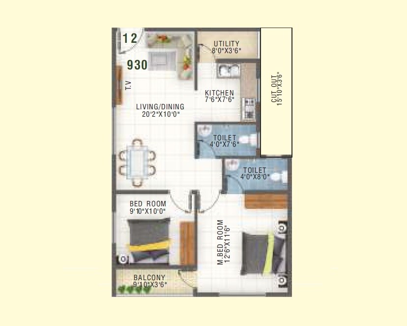 2 BHK 930 Sq. Ft. Apartment