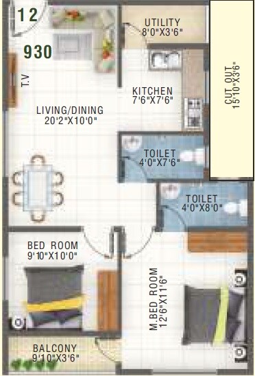 2 BHK 930 Sq. Ft. Apartment