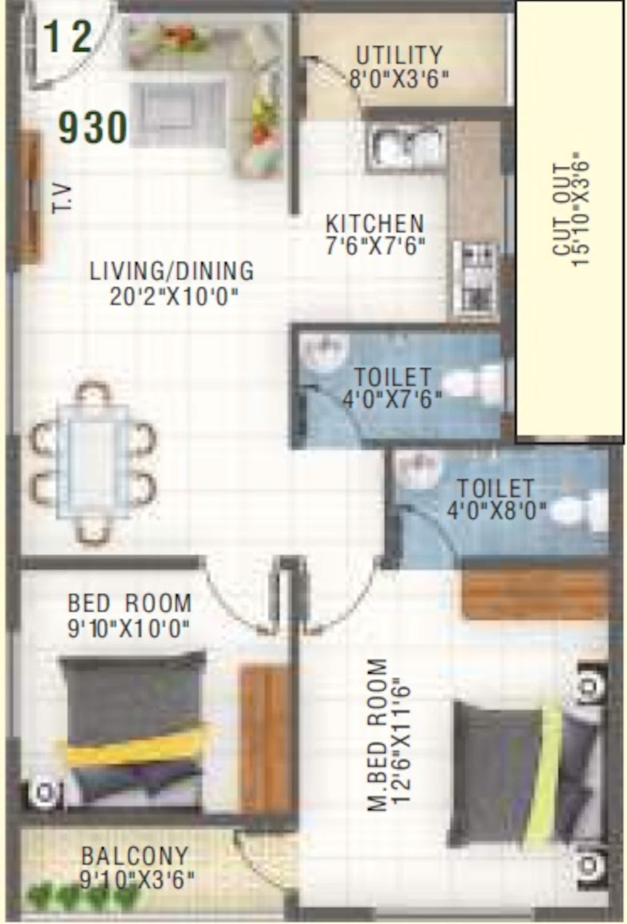 global green apple hikes apartment 2 bhk 930sqft 20245718105753