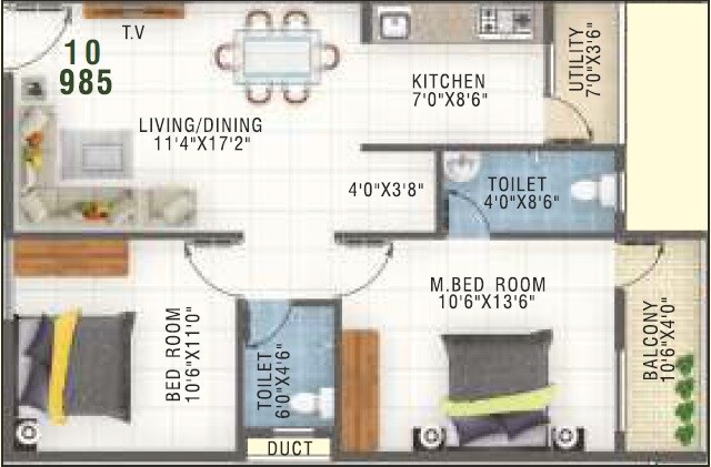 2 BHK 985 Sq. Ft. Apartment