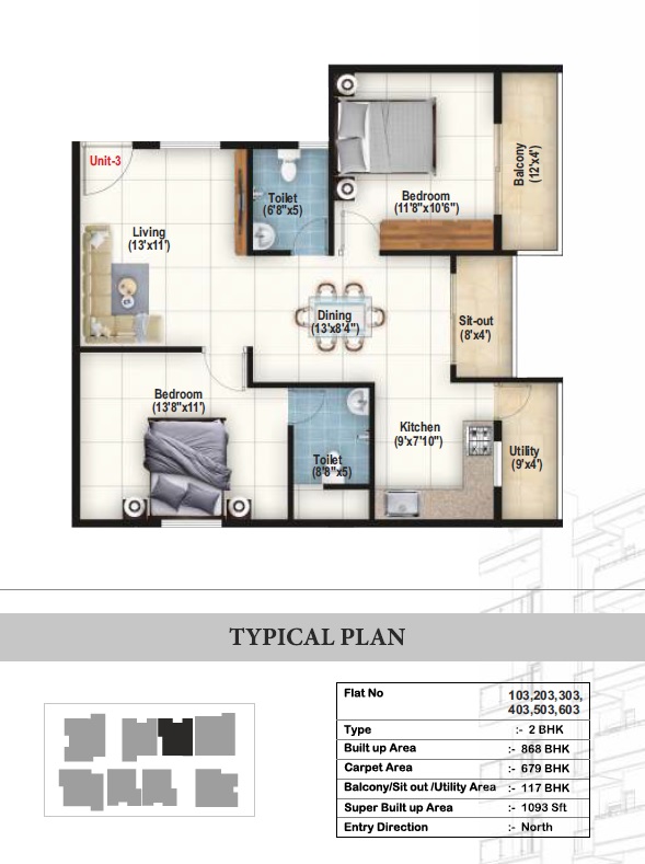 2 BHK 1093 Sq. Ft. Apartment in Global Legacy