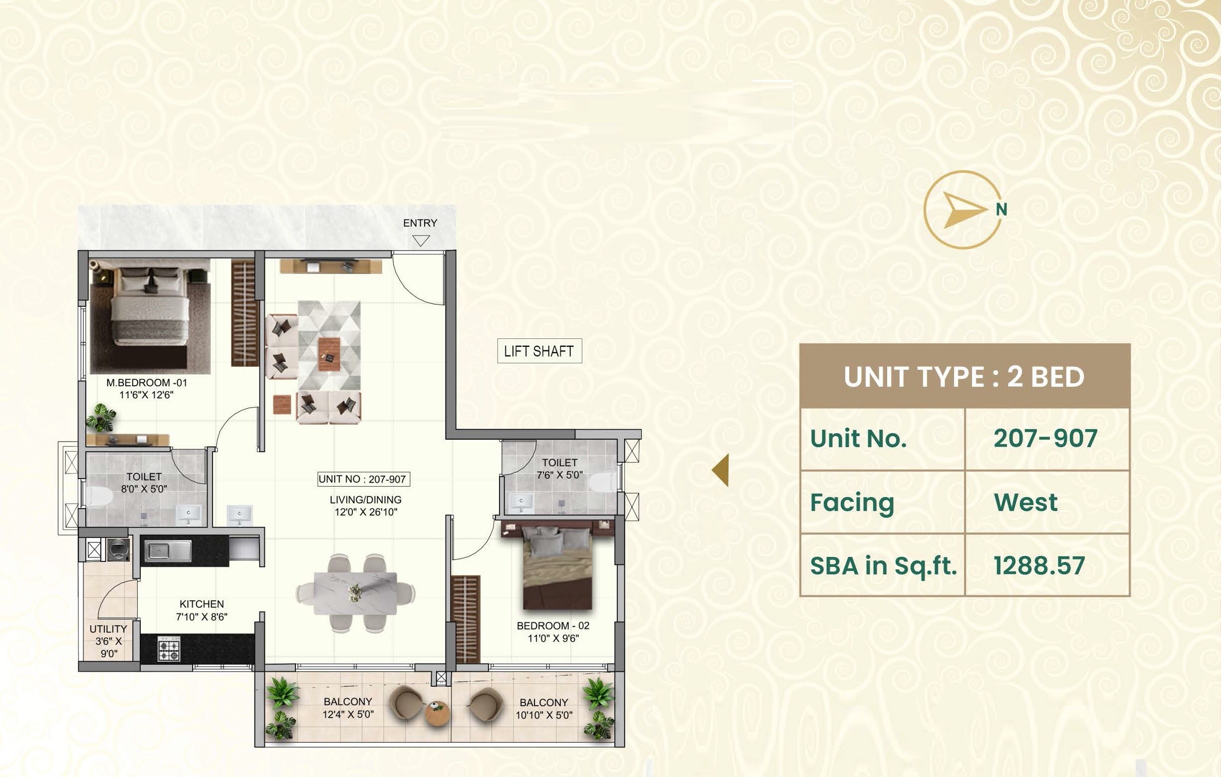 2 BHK 1288 Sq. Ft. Apartment