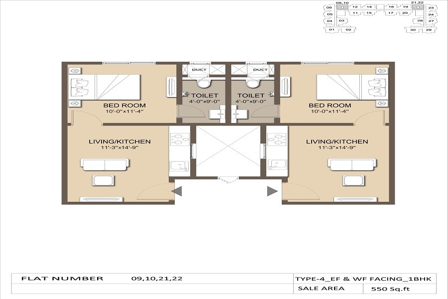 Floor plan of 1 BHK 550 Sq. Ft. Apartment in GM Elegance Tower, Bangalore