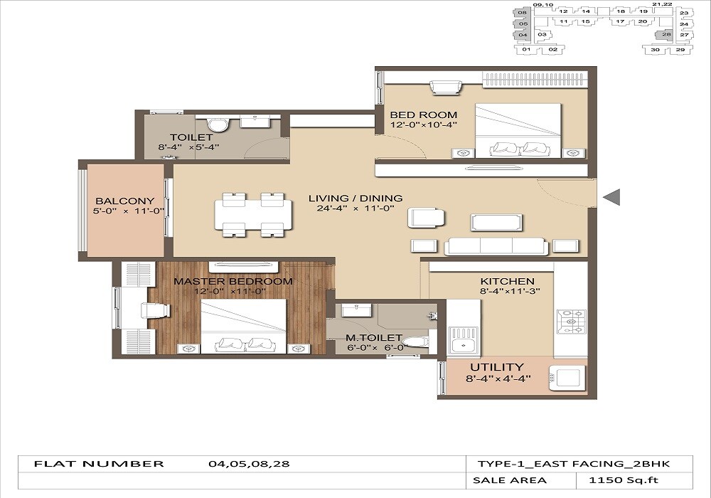 Floor plan of 2 BHK 1130 Sq. Ft. Apartment in GM Elegance Tower, Bangalore