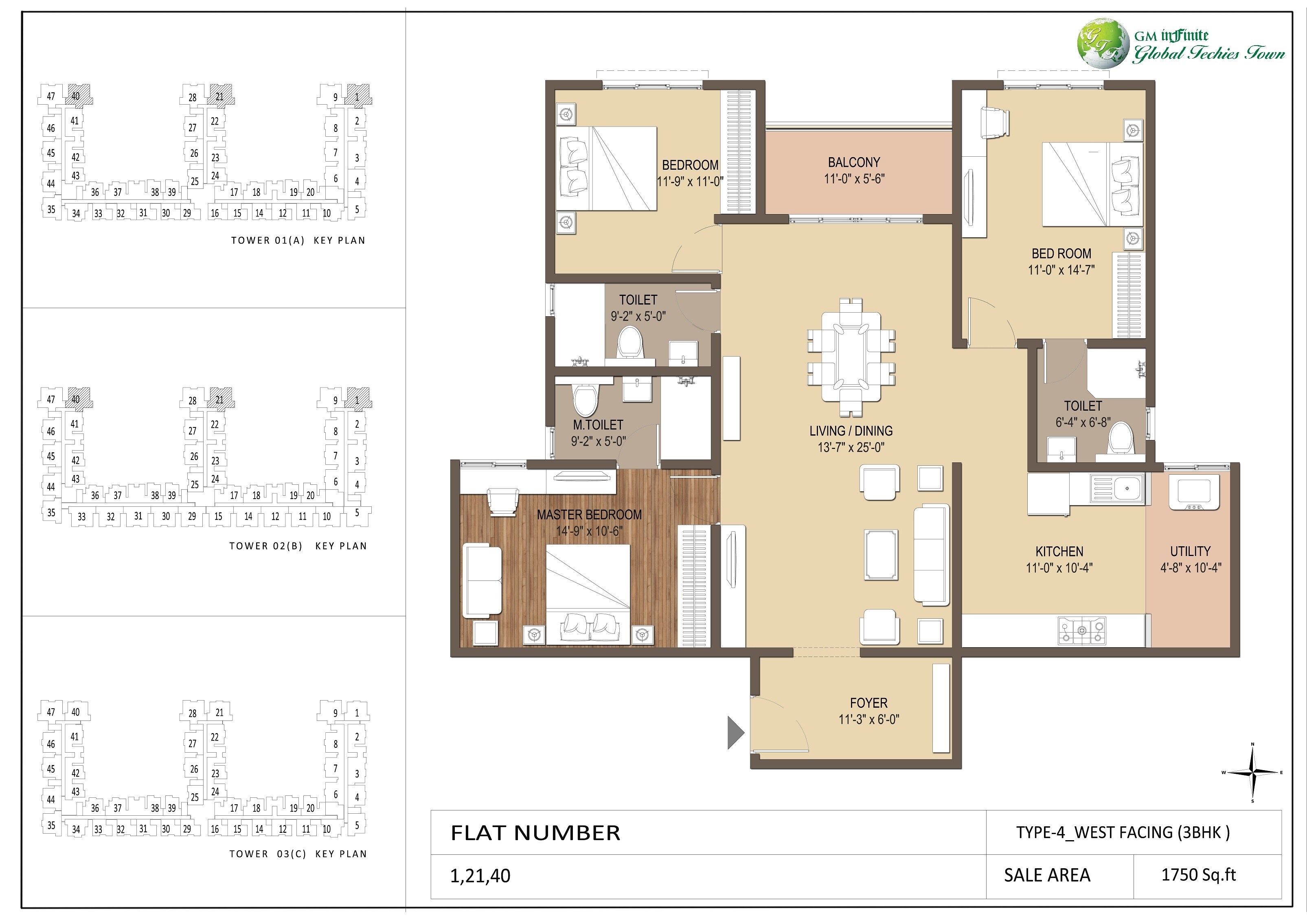 3 BHK 1750 Sq. Ft. Apartment