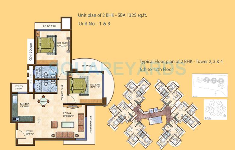Floor plan of 2 BHK 1325 Sq. Ft. Apartment in GM Infinite Daffodils, Bangalore
