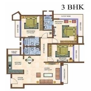 Floor plan of 3 BHK 1800 Sq. Ft. Apartment in GM Infinite Daffodils, Bangalore