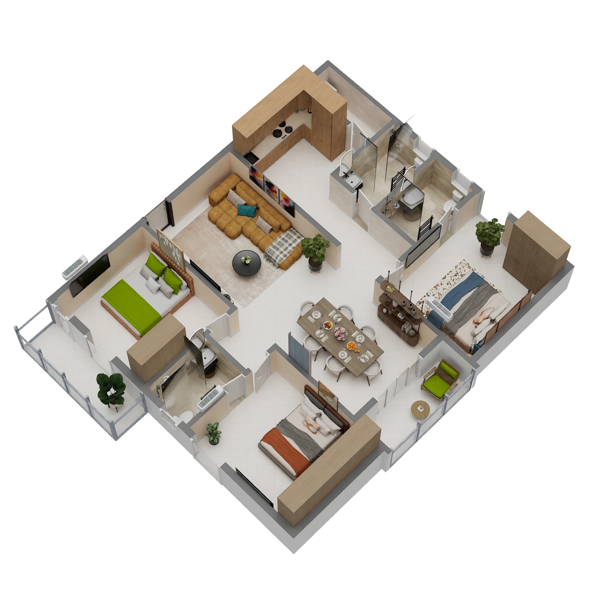 Floor plan of 3 BHK 1743 Sq. Ft. Apartment in GM Kamadhenu Heights, Bangalore