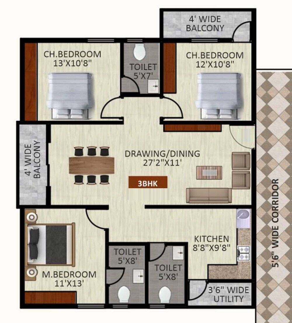 3 BHK 1743 Sq. Ft. Apartment