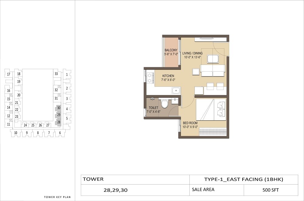 Floor plan of 1 BHK 500 Sq. Ft. Apartment in GM North Enclave, Bangalore