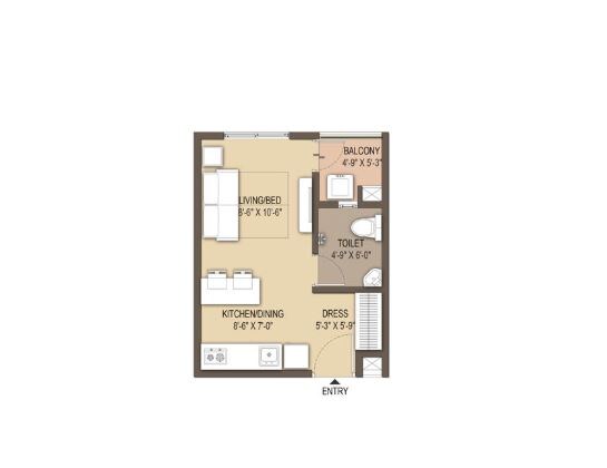 Floor plan of 350 Sq. Ft. Studio in GM Orchid Enclave, Bangalore