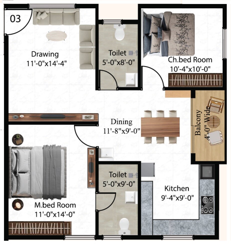 2 BHK 1079 Sq. Ft. Apartment