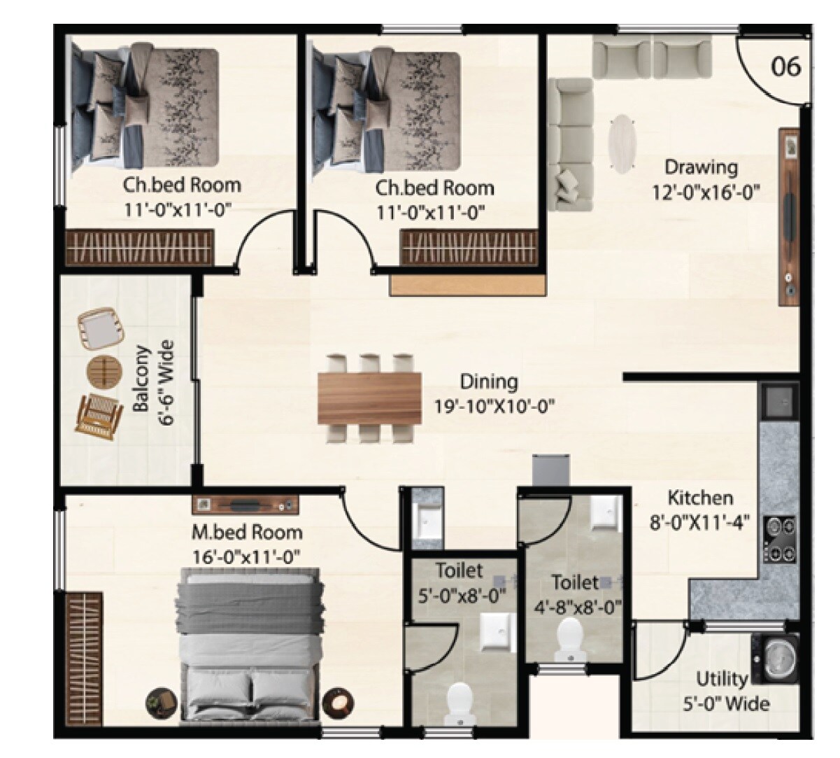 3 BHK 1580 Sq. Ft. Apartment