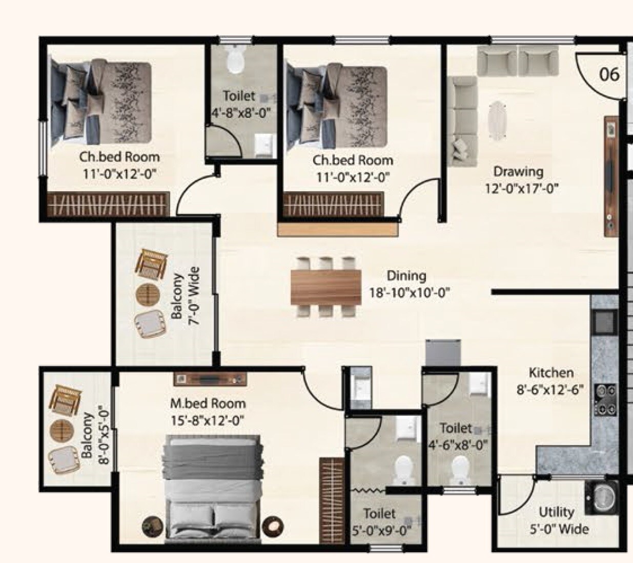 3 BHK 1975 Sq. Ft. Apartment