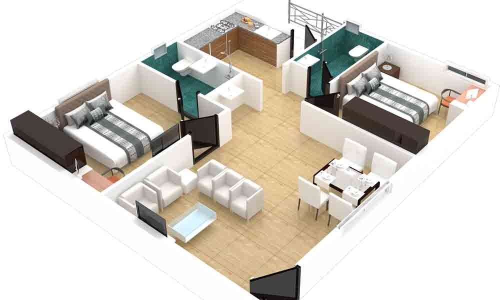 Floor plan of 2 BHK 930 Sq. Ft. Apartment in GMC One, Bangalore