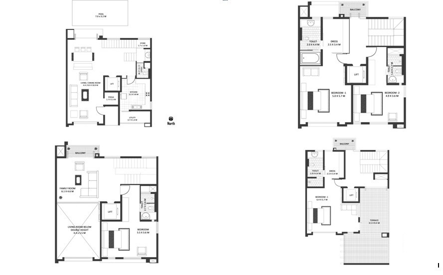 Floor plan of 4 BHK 4994 Sq. Ft. Row House in Godrej 17, Bangalore
